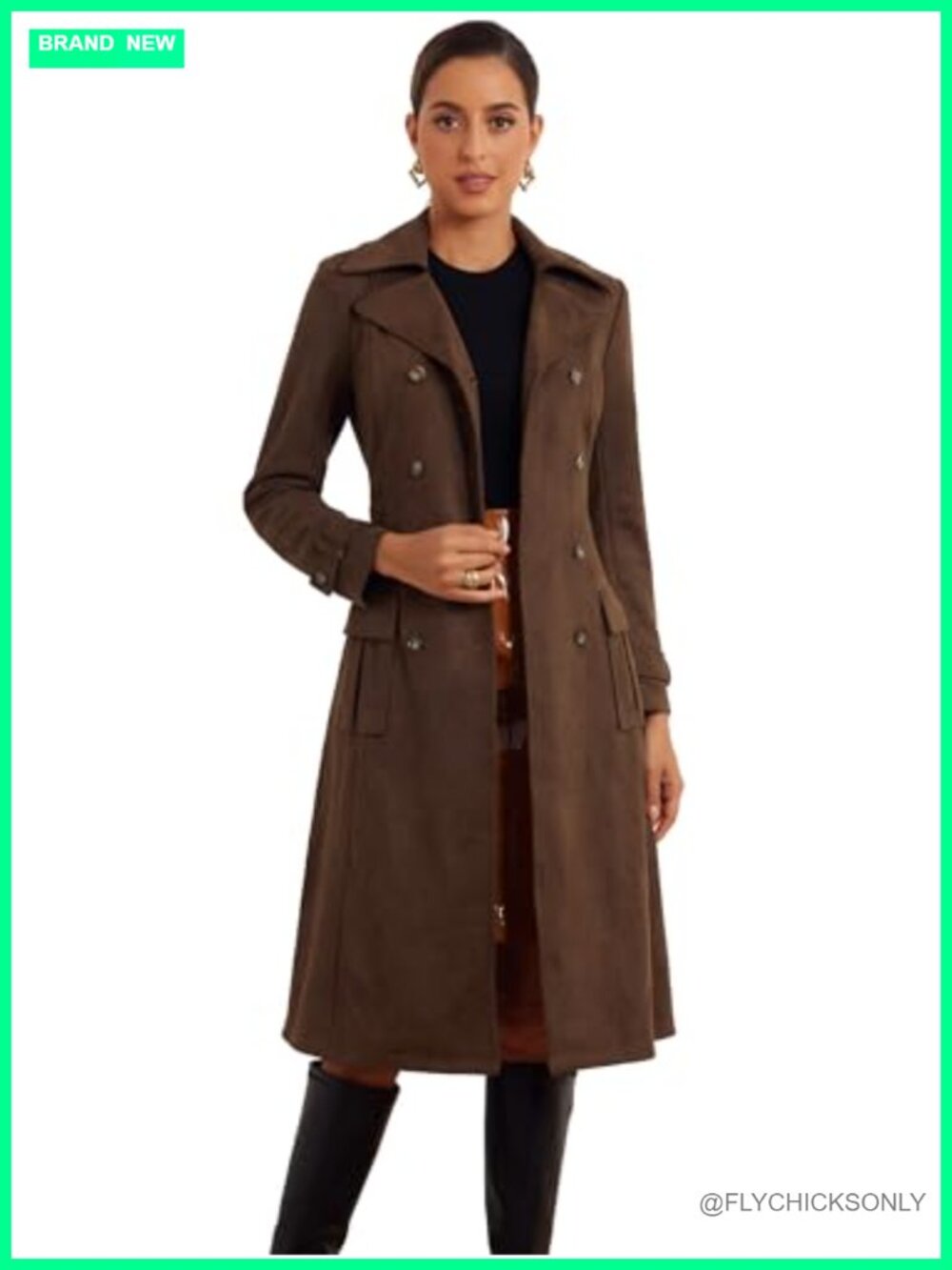 Faux Suede Trench Coat Notched Lapel Double Breasted Winter Jacket